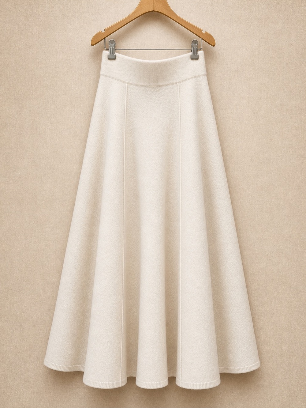 CLUB MONACO Boiled Wool A-Line Midi Skirt Cream Panelled XS